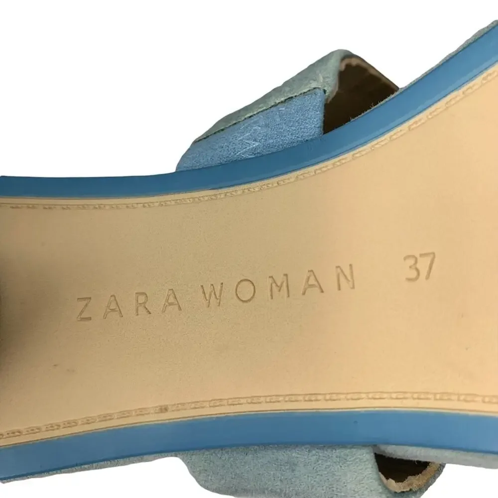 ZARA Sandals Size 6.5 (37) baby blue chunky 2.25" heels - Picture 11 of 14